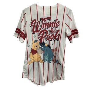 Disney Winnie The Pooh Baseball Style Button-Up Shirt Sz Small White Red